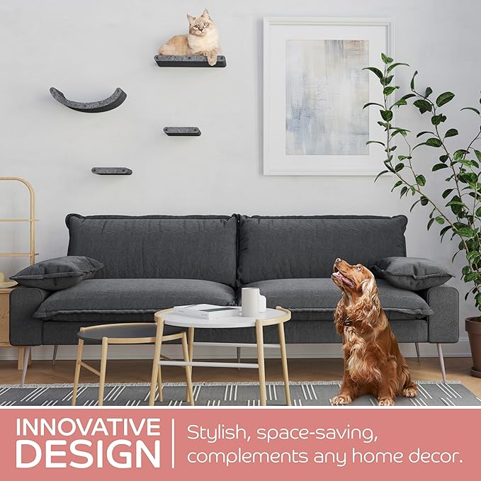 Wall Mounted Cat Steps Short Shelves (2) by Pryde Pets - Stairs for Walkways, 100% Sustainable PET Felt Feline Enrichment Climber Furniture for Indoor Cats, Modern Climbing Gym Design (Charcoal)-Mewly Pet