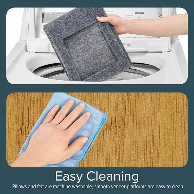 Ascentials - Grand Suite Cat Scratcher Playground - Tall Cat Tower Playground Structure, Sisal Scratching Areas, Grey Felt, Bamboo Veneer w/Linen & Velvet Surface Areas-Mewly Pet