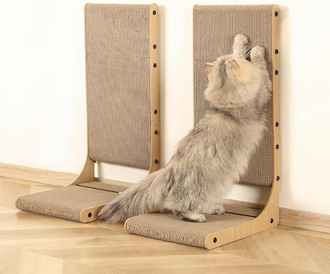 2-Pack Cat Scratching Board, 25.6'' Tall Cardboard L Shape Vertical Cat Scratchers for Indoor Cats, Cat Scratching Post for Wall and Couch, Large-Mewly Pet
