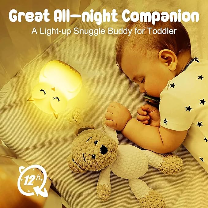 LED Night Light for Kids Cute Sleepy Owl Bedside Lamps - Convenient for Reading & Soothe Baby to Sleep Training Nursery Lights Up Toddler Bed Room Dimming & Timer &Rechargeable Decor Gifts for Women