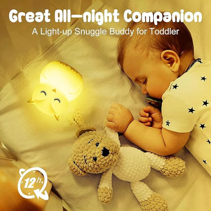 LED Night Light for Kids Cute Sleepy Owl Bedside Lamps - Convenient for Reading & Soothe Baby to Sleep Training Nursery Lights Up Toddler Bed Room Dimming & Timer &Rechargeable Decor Gifts for Women