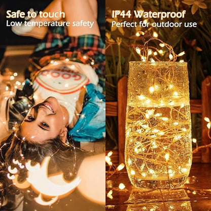2Pack Firecracker Fairy Lights Plug in, 10Ft 200 LEDs Cluster String Lights, 8 Mode Lighting Copper Wire Lights for Bedroom Wreath Fireplace Wedding Indoor Christmas Tree Decorations, Warm White