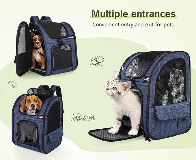 Pecute Pet Carrier Backpack, Dog Carrier Backpack, Expandable with Breathable Mesh for Small Dogs Cats Puppies, Pet Backpack Bag for Hiking Travel Camping Outdoor Hold Pets Up to 17 Lbs-Mewly Pet