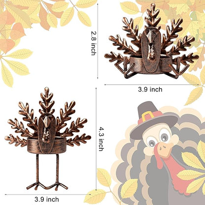 FORUP 12 Pack Metal Turkey Tea Light Candle Holders, Thanksgiving Candle Holder, Thanksgiving Home Table Decoration