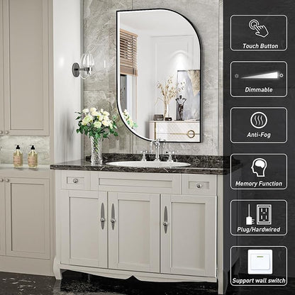 24X36 Inch LED Bathroom Mirror with Lights,Black Frame Lighted Irregular Wall Mirror,Asymmetrical Vanity Mirror,Anti-Fog,Dimmable