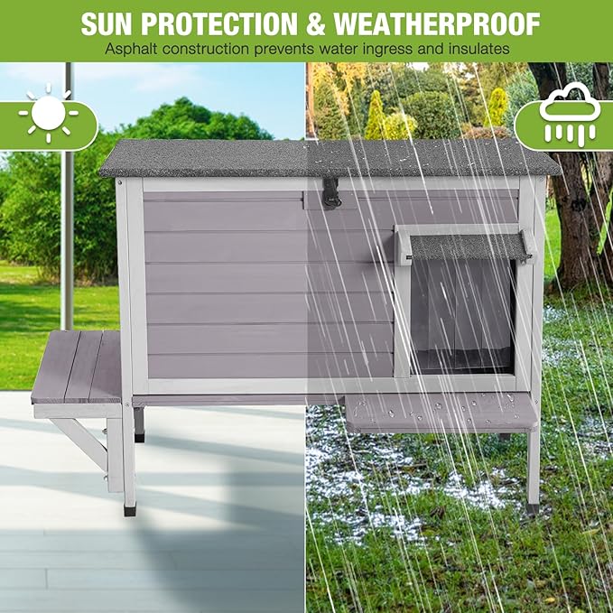 GUTINNEEN Insulated Outdoor Cat House with Triple-Layer Design - Weatherproof Cat Shelter with All-Round Insulated Foam Liner, Elevated Base & Escape Doors for Feral/Stray Cats (Winter-Ready)-Mewly Pet