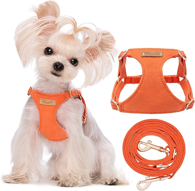 Puppytie No Pull xs Dog Harness with Multifunction Dog Leash,Soft Adjustable No Choke Escape Proof Pet Harness Vest,Orange,XS-Mewly Pet