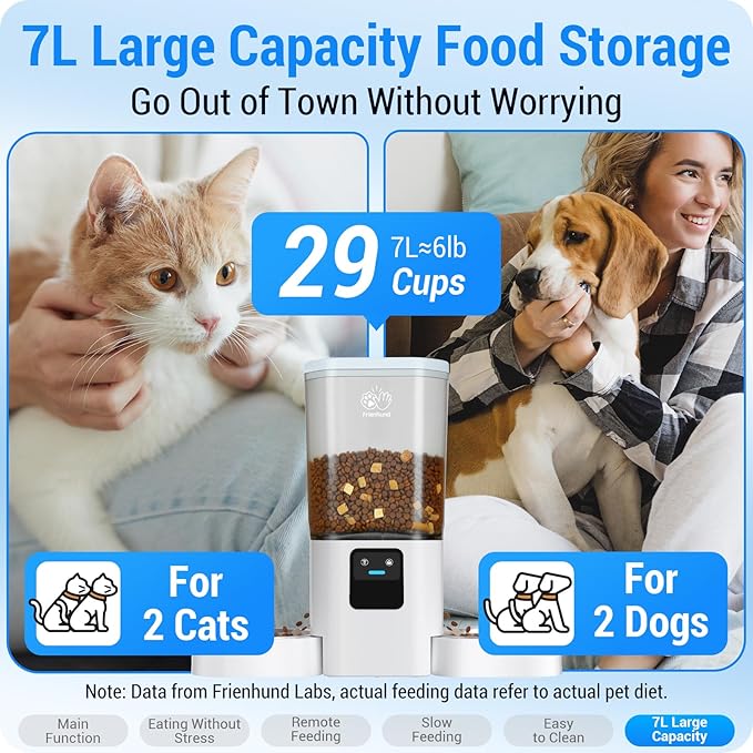 Automatic Cat Feeders 2 Cat with Slow Feed: Dual Automatic Dog Feeder with 5G WiFi, cat Food Dispenser with Alexa for Multiple Pets, Detachable for Easy Clean - 29 Cup（7L Large Capacity）-Mewly Pet
