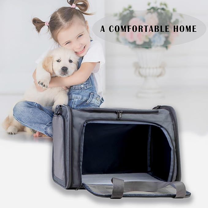 Airline Approved Soft Sided Pet Carrier for Small and Medium Dogs, Cats, and Puppies (Up to 15 lbs), Collapsible Portable Travel Bag for Dogs Cats (Grey)-Mewly Pet