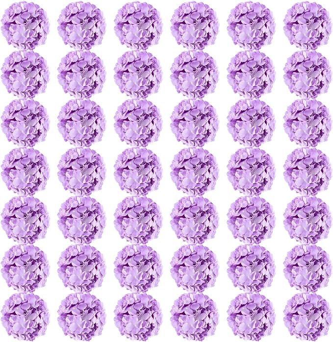 Auihiay 64pcs Hydrangea Artificial Flowers, Purple Artificial Hydrangea Flowers, Silk Hydrangea Heads with Stems for Garden, Home Party Baby Shower DIY Wedding Centerpiece (Purple)
