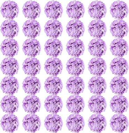 Auihiay 64pcs Hydrangea Artificial Flowers, Purple Artificial Hydrangea Flowers, Silk Hydrangea Heads with Stems for Garden, Home Party Baby Shower DIY Wedding Centerpiece (Purple)