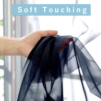OWENIE Navy Blue Sheer Curtains 90 Inches Long, Solid Light Filtering Sheer Curtains for Bedroom, Window Voile Sheer Curtain Panels/Drapes/Treatment for Living Room, 2Pcs, Each 42" W x 90" L Inch