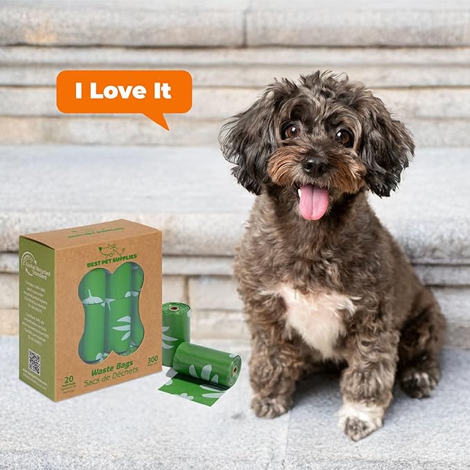 Best Pet Supplies Poop Bags for Dogs, 50% Post-Consumer Recycled Content dog waste bags on rolls, fits all poop bag holders for leashes - 300 Count, Green, Unscented-Mewly Pet