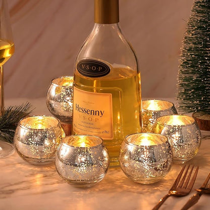 LAMORGIFT Silver Votive Candle Holders Set of 12 - Mercury Glass Votives Candle Holder - Christmas Tealight Candle Holder for Home Decor and Weddings/Parties Table Centerpieces