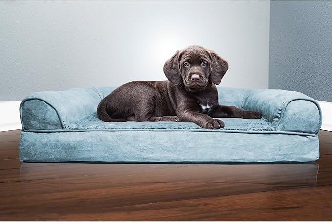 Furhaven Orthopedic Dog Bed for Medium/Small Dogs w/ Removable Bolsters & Washable Cover, For Dogs Up to 35 lbs - Plush & Suede Sofa - Espresso, Medium-Mewly Pet