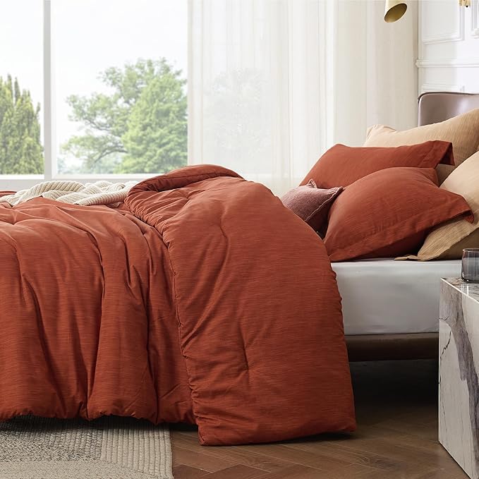 Bedsure California King Comforter Set - Burnt Orange Soft Bedding for All Seasons, Cationic Dyed Bed Set, 3 Pieces, 1 California King Size Comforter (104"x96") and 2 Pillow Shams (20"x36"+2")