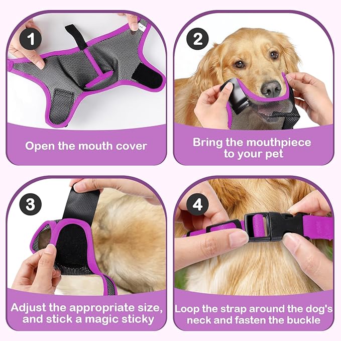 Dog Muzzle, Soft Air Mesh Muzzle for Small Medium Large Dogs Anti Biting Barking Chewing Scavenging, Breathable Adjustable Loop Pets Muzzle with Front Opening Design Allows Panting Drinking(Purple,XL)-Mewly Pet
