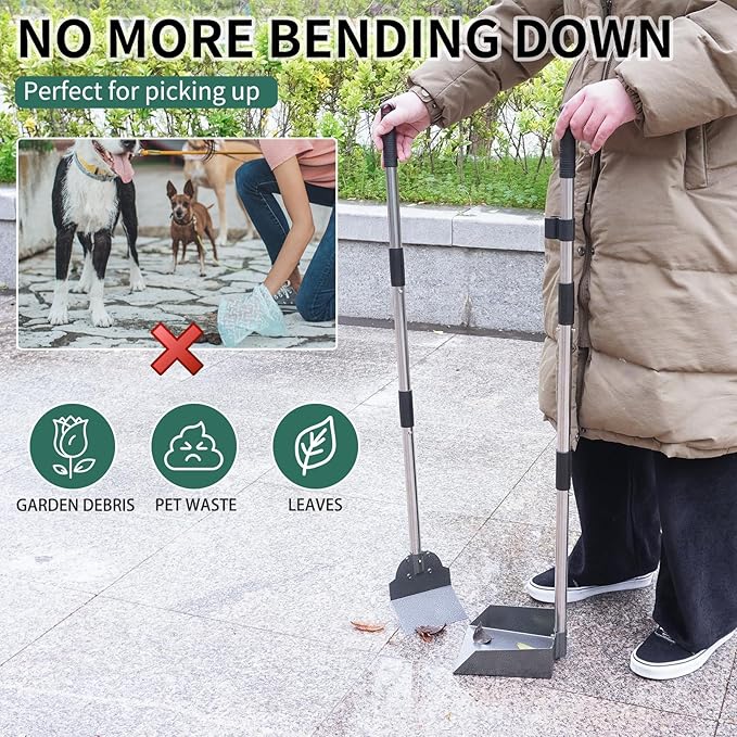SCENEREAL Dog Pooper Scooper for Yard - Tray & Spade Set, Long Handle Metal Detachable Poop Scooper for Large Medium Small Dogs, Pet Waste Removal Scoop with No Bending for Outdoor Grass, Dirt Gravel-Mewly Pet