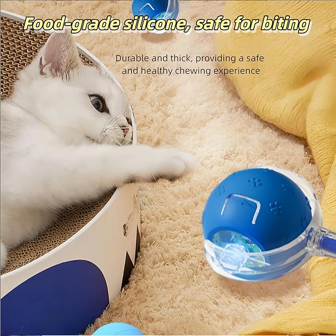 Interactive Cat Toy for Indoor Cats - 3rd Generation Agility Mobile Ball with Elastic Rope Tail, Motion Activated Automatic Toy for Bored Kittens and Adult Cats (Bule)-Mewly Pet