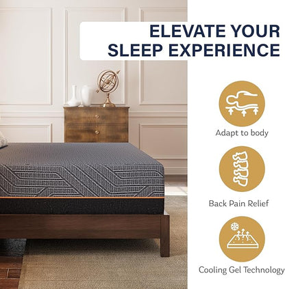 EGOHOME 14 Inch Queen Mattress, Copper Gel Memory Foam Mattress for Pain Relief, Therapeutic Mattress in a Box, CertiPUR-US Certified, Fiberglass Free Medium Mattress, Black
