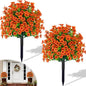 2-Pack 22 Inch Fall Outdoor Artificial Plants with Stake, Imitation Boxwood Flower Balls UV Resistant Fake Green Plants Bushes for Yard Patio Front Door Decoration