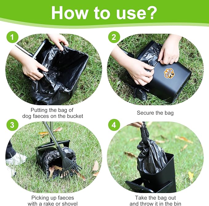 Pooper Scooper Large Swivel Bin & Rake & Spade with 20 Waste Bags and 1 Hook, 39.3" Long Handle Metal Dog Pooper Scooper for Yard, Easy to Clean Pet Waste Use on Grass, Dirt, Gravel or Flats-Mewly Pet