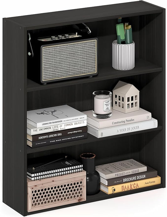 Furinno Basic Book Shelf, 3-Tier Bookshelf, Cube Storage Organizer Bookcase with Open Shelf, 7 x 24 x 26, for Living Room, Bedroom, Home Office, Espresso