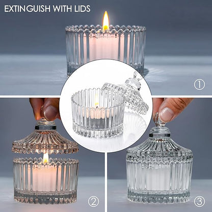 16 Piece Votive Candle Holders with Lids, Tealight Candle Holders in Bulk, Glass Small for Table Centerpiece, Wedding, Home Decor (2.68'' x 1.65'', Clear)