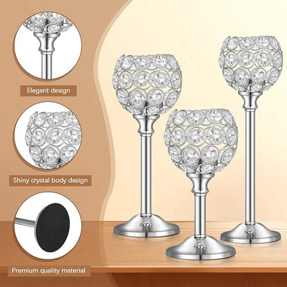 Qunclay 18 Pieces Crystal Candle Holders Bulk Candle Stick Holder Centerpieces for Table Wedding Centerpieces Crystal Decorative Tealight Dining Table Decor for Party(Silver)