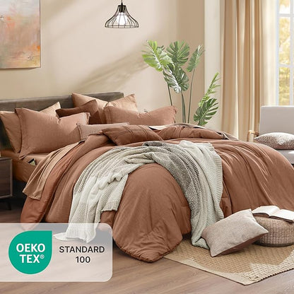 Monbix Twin XL Comforter Set Terracotta, Cationic Dyeing Bedding Set Reversible 5 Pieces, All Season Bed in a Bag with Comforter, Sheets, Pillowcase & Sham