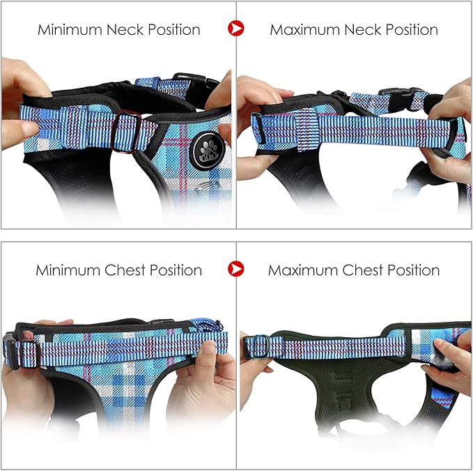 NESTROAD No Pull Dog Harness with Leash, Reflective No Choke Pet Vest Harness,Adjustable Soft Padded Dog Harness with Easy Control Handle for Medium Dogs(Checkered Blue,Medium)-Mewly Pet