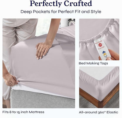 California Design Den Soft Twin Sheets Set - 400 Thread Count Sateen, Natural 100% Cotton Sheets, Deep Pockets, Cooling and Durable Bedding Set for Dorm Rooms & Adults - Dusky Lavender Grey