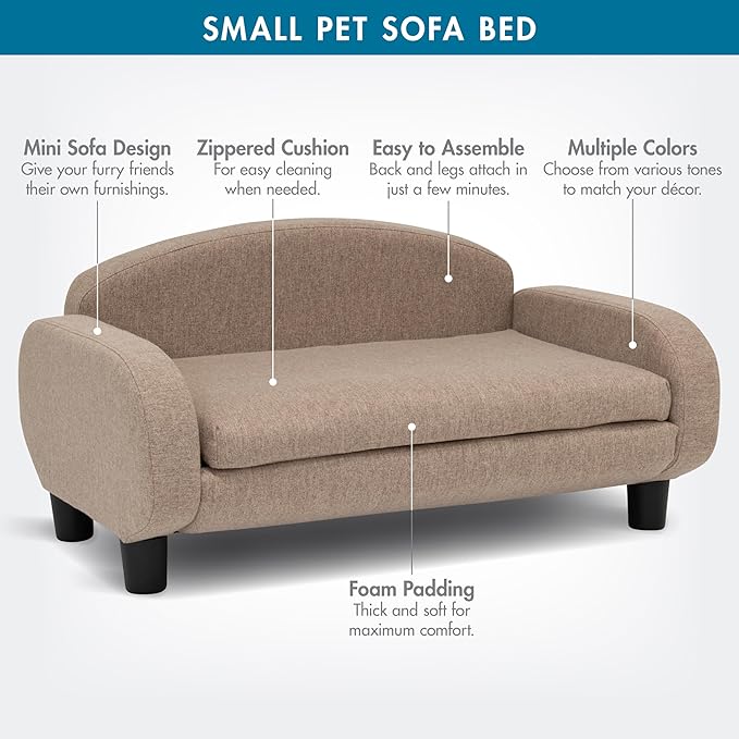 Paws & Purrs Cat Sofa Bed, Pet Couch for Indoor Cats Elevated Cat Beds with Removable Washable Mattress Cover for Kitten, Puppy or Small Animal- 31.5" Wide, Sand-Mewly Pet