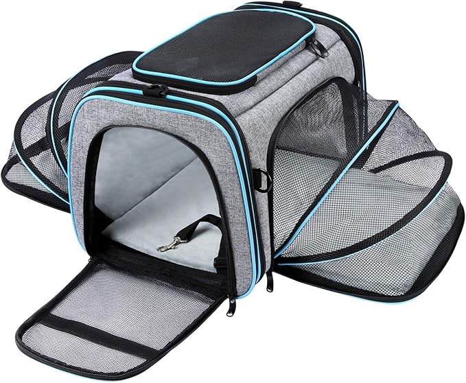 Airline Approved Pet Carrier, Large Soft Sided Pet Travel TSA Carrier 4 Sides Expandable Cat Collapsible Carriers with Removable Fleece Pad and Pockets for Cats Dogs and Small Animals-Mewly Pet
