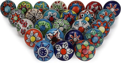 Cabinet Multicolor Assorted Ceramic Drawer Pull Handle Kitchen Cupboard Wardrobe Knob Boho Room Decorative Furniture Hardware Dresser Drawers Knobs-Pack of 30