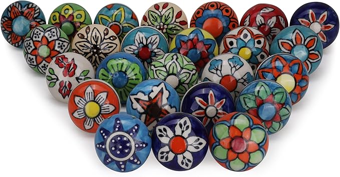 Cabinet Multicolor Assorted Ceramic Drawer Pull Handle Kitchen Cupboard Wardrobe Knob Boho Room Decorative Furniture Hardware Dresser Drawers Knobs-Pack of 25