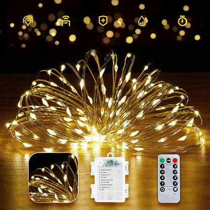 Minetom Fairy Lights Battery Operated with Remote, 66Ft 200 LED Waterproof String Lights Indoor Outdoor, Starry Twinkle Light for Christmas Home Bedroom Wedding DIY Centerpiece Decor