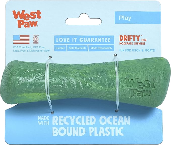 WEST PAW Seaflex Drifty Dog Toy – Machine Washable Dog Toys for Moderate Chewers – Eco-Friendly Zogoflex Toys for Dogs – Perfect for Gnawing, Fetch, Catch, Pet Training – 5.75" Small, Emerald-Mewly Pet