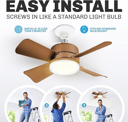 Bell+Howell Socket Breeze Socket Fan Light with Remote, Portable Small Ceiling Fans with Lights for Bedroom, Kitchen, Living Room, Ceiling Fan with Light 3500K, 1000 Lumens, Screws into E26/E27
