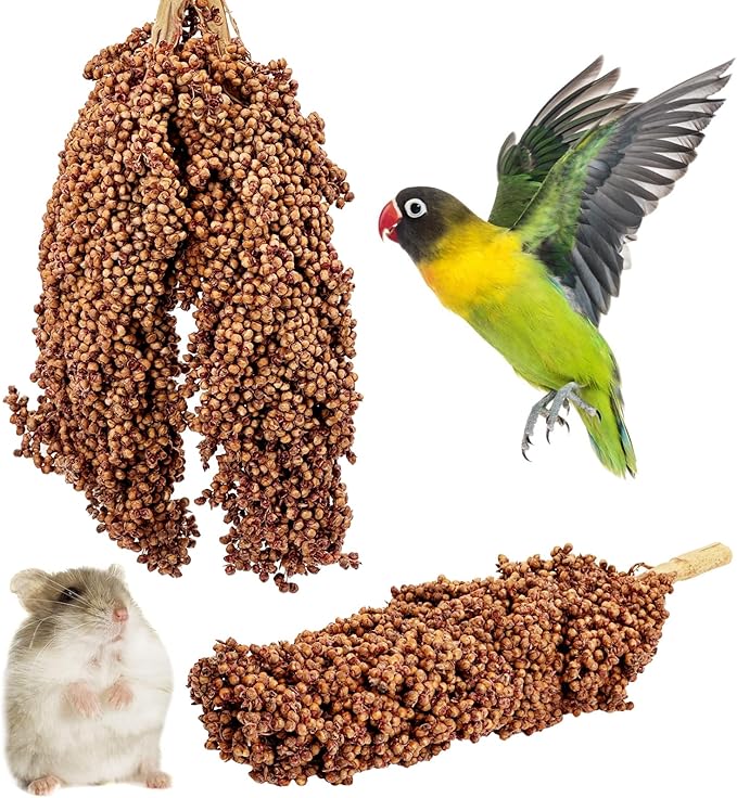 Fhiny Millet Spray for Birds, 3 PCS Natural Sun-Dried Red Sorghum Grain for Birds Seed Original Parrot Treats & Supplement Parakeet Food for Cockatiels Lovebirds Finches Budgies Pigeons Hamsters-Mewly Pet