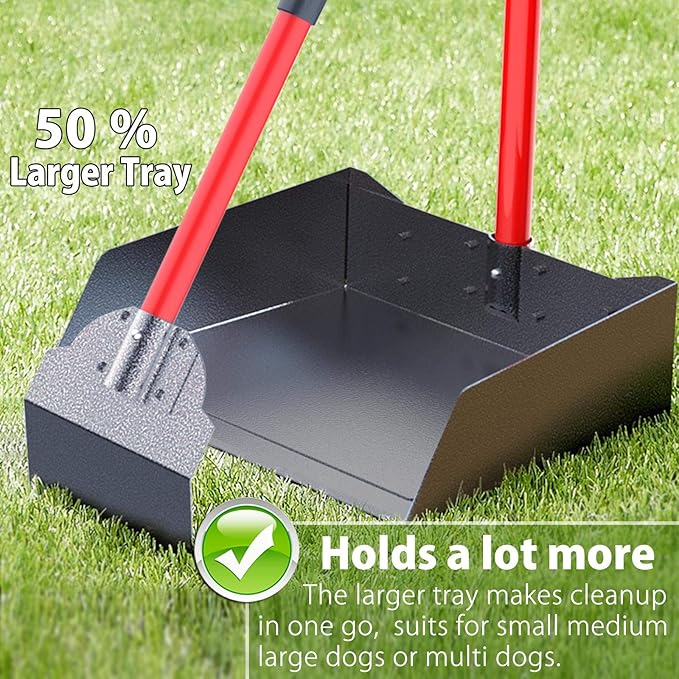 Larger Heavy Duty Pooper Scooper for Dogs-Rake, Spade,Tray Set with Long Handle,No Bend Down Easy Cleanup,Great for Yard Grass Gravel Dirt,Use for Large Small and Multi Dogs-Mewly Pet