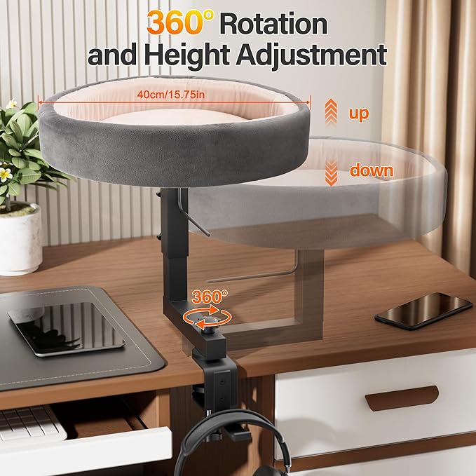 2-in-1 Cat Bed Desk Mount & Headphone Hanger – Adjustable Cats Hammock Bed for Desk, Cat Beds & Furniture for Home Office or Gaming Setup-Mewly Pet