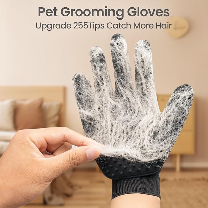 Pet Hair Remover Glove - Gentle Pet Grooming Glove Brush - Deshedding Glove - Massage Mitt with Enhanced Five Finger Design - Perfect for Dogs & Cats with Long & Short Fur - 1 Pack (Right-hand), Black-Mewly Pet