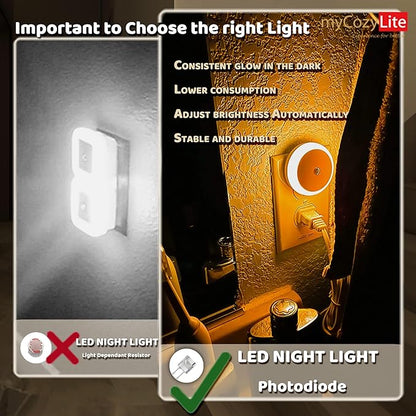 Amber Night Light Plug in, Dusk to Dawn Sensor, Blue Light Blocking, Automatic Nightlight, Energy Efficient, 2 Pack LED Night Lights Plug into Wall, for Bathroom, Bedroom, Kitchen, Hallway, Stairway