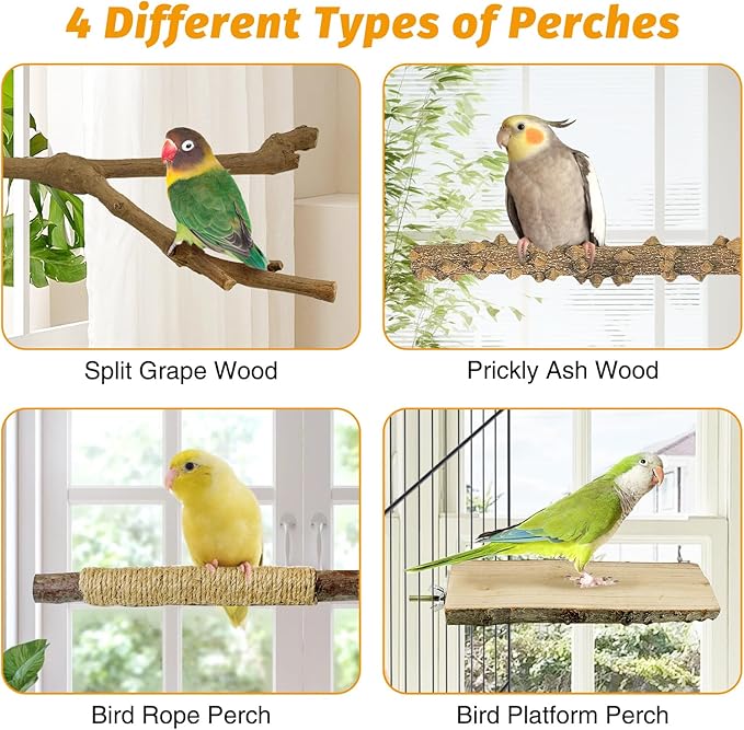 kathson 5pcs Natural Parrot Perch for Cage Wooden Bird Perches Grape Bird Stick Parakeet Climbing Standing Branches Toy Chewable Cage Accessories for Small Budgies Cockatiels-Mewly Pet