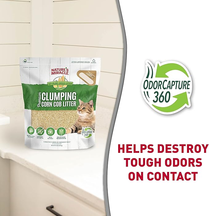 Nature’s Miracle Premium Clumping Corn Cob Litter, 10 Pounds, Made With Real Corn Cob For Fast-Clumping Litter For Multi-Cat Households-Mewly Pet