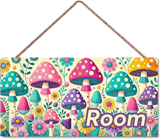 Personalized Mushroom Sign For Girls Bedroom Kids Nursery Door Wall Decor Custom Name Art Wooden Plaque For Home Kitchen Garden Yard Wall Club Front Door Decor