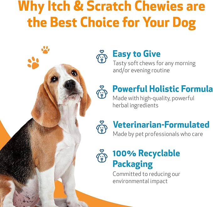 Pet Wellbeing Itch & Scratch Chewies for Dogs - Supports Healthy Itch Response to Occasional Skin Allergies, Skin Health, Chinese Pearl Barley, Phellodendron - Veterinarian-Formulated 90 Soft Chews-Mewly Pet