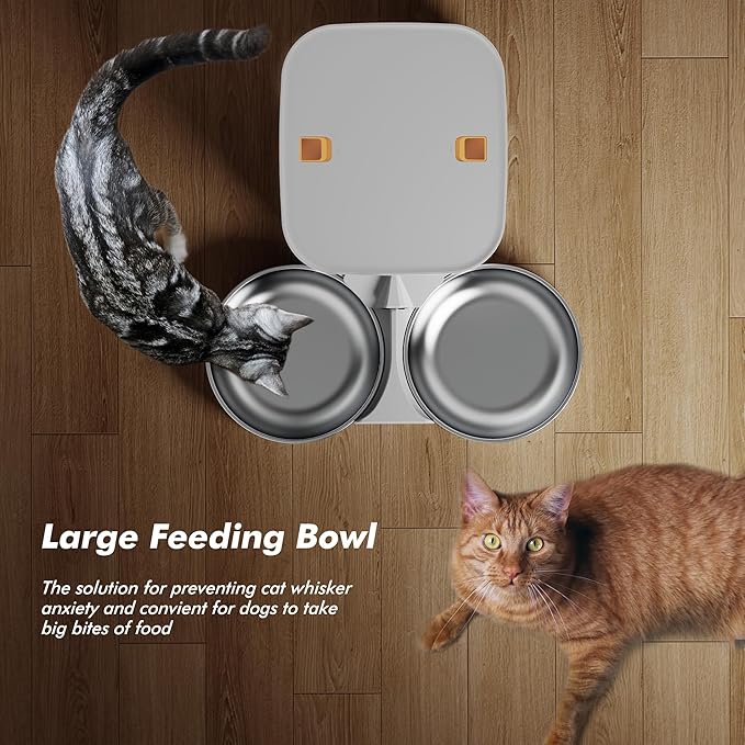 Automatic Cat Feeder for 2 Cats - 8L/34 Cups Large Capacity Auto Food Dispenser with LCD Screen, 2 Food Trays, Timed Cat Feeder, Up to 50 Portions 6 Meals Per Day, Keep Fresh, White-Mewly Pet