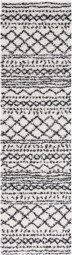 SAFAVIEH Arizona Shag Collection Area Rug - 2'3" x 22' Runner, Ivory & Black, Non-Shedding & Easy Cleaning, Plush Thick Pile, Ideal for Living Room, Bedroom, Dining Space (ASG741Z)